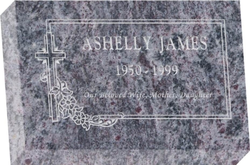 12 inch x 8 inch x 3 inch Flat Granite Headstone in Bahama Blue with design SD-307