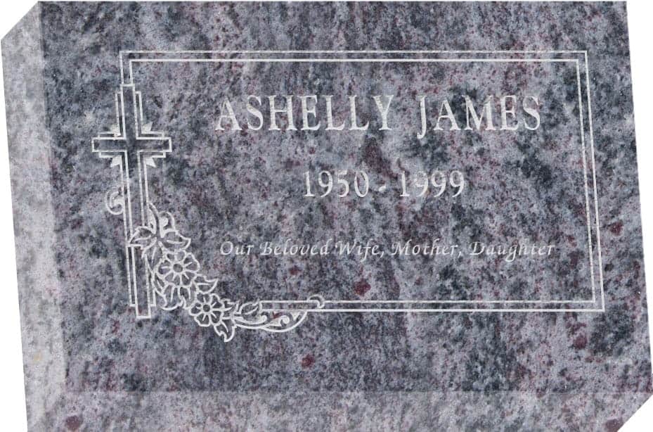 12inch_x_8inch_x_3inch_Flat_Granite_Headstone_in_Bahama_Blue_with_design_SD-307 12 inch x 8 inch x 3 inch Flat Granite Headstone in Bahama Blue with design SD-307