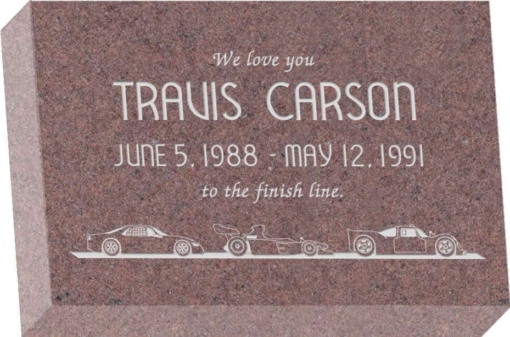 12 inch x 8 inch x 3 inch Flat Granite Headstone in Desert Pink with design SD-611