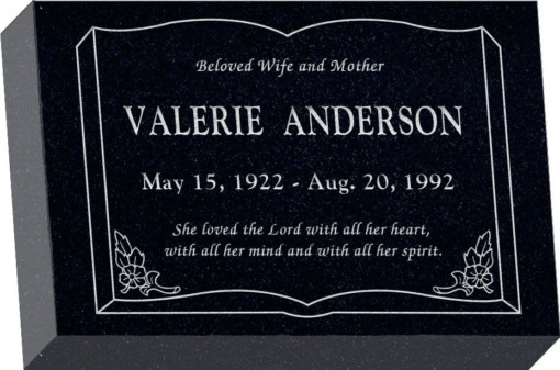 12 inch x 8 inch x 3 inch Flat Granite Headstone in Imperial Black with design SD-106