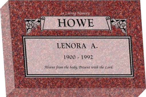 12 inch x 8 inch x 3 inch Flat Granite Headstone in Imperial Red with design C-109 Sanded Panel