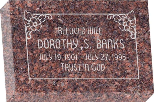 12 inch x 8 inch x 3 inch Flat Granite Headstone in Mahogany with design SD-104