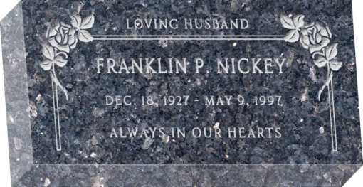 16 inch x 8 inch x 3 inch Flat Granite Headstone in Blue Pearl with design F-107