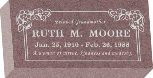 16 inch x 8 inch x 3 inch Flat Granite Headstone in Desert Pink with design B-21