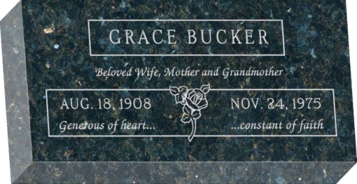 16 inch x 8 inch x 3 inch Flat Granite Headstone in Emerald Pearl with design F-109
