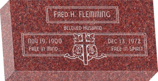 16 inch x 8 inch x 3 inch Flat Granite Headstone in Imperial Red with design F-111