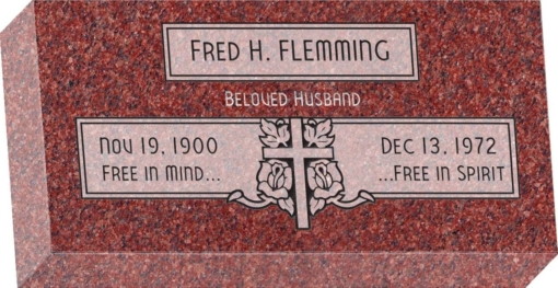 16 inch x 8 inch x 3 inch Flat Granite Headstone in Imperial Red with design F-111 Sanded Panel