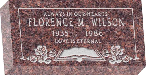 16 inch x 8 inch x 3 inch Flat Granite Headstone in Mahogany with design F-119