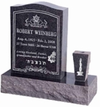 18 inch x 6 inch 24 inch Serp Top Headstone polished top front and back with 30 inch Base and square tapered vase in Imperial Black