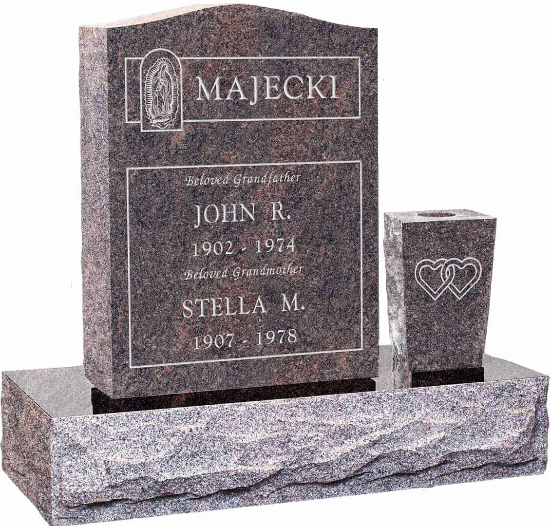 18inch_x_6inch_24inch_Serp_Top_Headstone_polished_top_front_and_back_with_30inch_Base_and_square_tapered_vase_in_Himalayan_with_design_R-24 18 inch x 6 inch 24 inch Serp Top Headstone polished top front and back with 30 inch Base and square tapered vase in Himalayan with design R-24