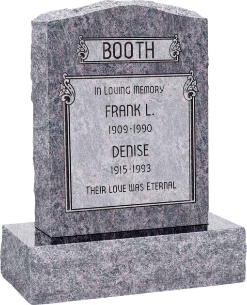 18inch x 6inch x 24inch Serp Top Upright Headstone polished front and back with 24inch Base in Bahama Blue Sanded Panel