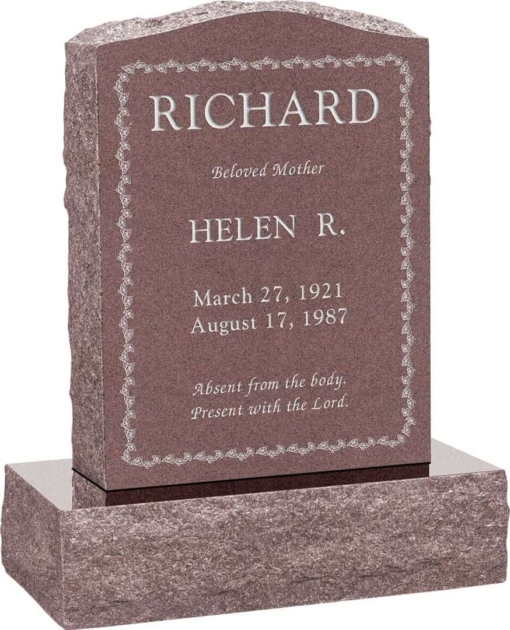 18 inch x 6 inch x 24 inch Serp Top Upright Headstone polished front and back with 24 inch Base in Desert Pink