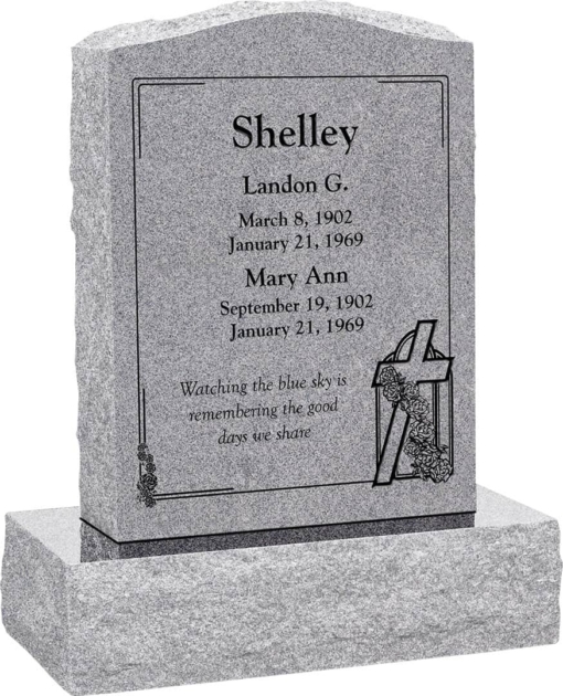 18 inch x 6 inch x 24 inch Serp Top Upright Headstone polished front and back with 24 inch Base in Grey with design AS-012