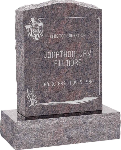 18 inch x 6 inch x 24 inch Serp Top Upright Headstone polished front and back with 24 inch Base in Himalayan with design AS-016