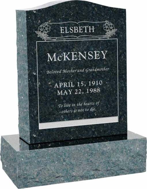 18inch x 6inch x 24inch Serp Top Upright Headstone polished top, front and back with 24inch Base in Emerald Pearl with design B-19