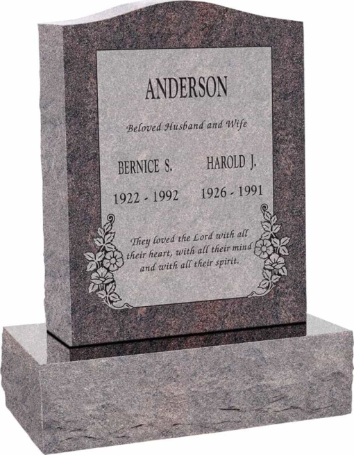 18inch x 6inch x 24inch Serp Top Upright Headstone polished top, front and back with 24inch Base in Himalayan with design C-101 Sanded Panel