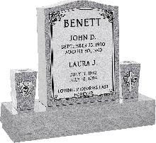 18inch_x_6inch_x_24inch_Serp_Top_Upright_Headstone_polished_top,_front_and_back_with_34inch_Base_and_two_square_tapered_Vases_in_Grey_with_design_AS-001_Sanded_Panel 18 inch x 6 inch x 24 inch Serp Top Upright Headstone polished top front and back with 34 inch Base and two square tapered Vases in Grey with design AS-001