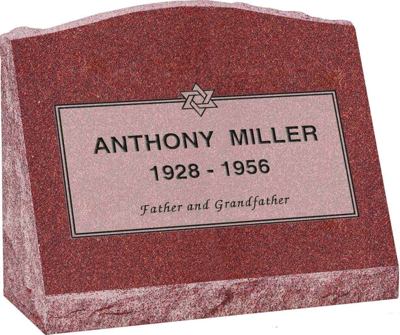 20inch_x_10inch_x_16inch_Serp_Top_Slant_Headstone_polished_front_and_back_in_Imperial_Red_with_design_SD-301,_Sanded_Panel