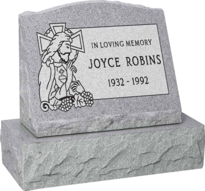 20 inch x 10 inch x 16 inch Serp Top Slant Headstone polished front and back with 26 inch Base in Grey with design SD-323 Sanded Panel