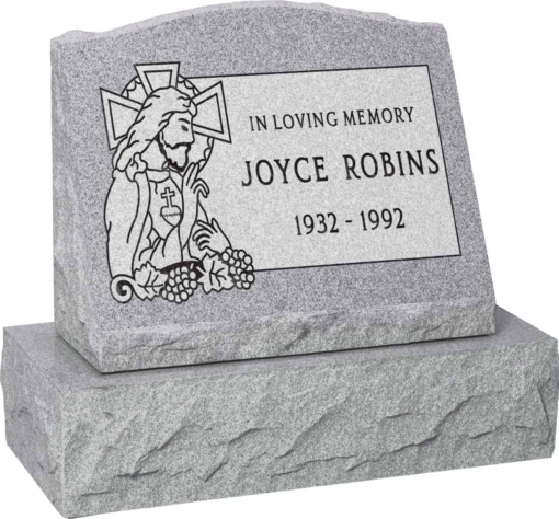 20 inch x 10 inch x 16 inch Serp Top Slant Headstone polished front and back with 26 inch Base in Grey with design SD-323 Sanded Panel