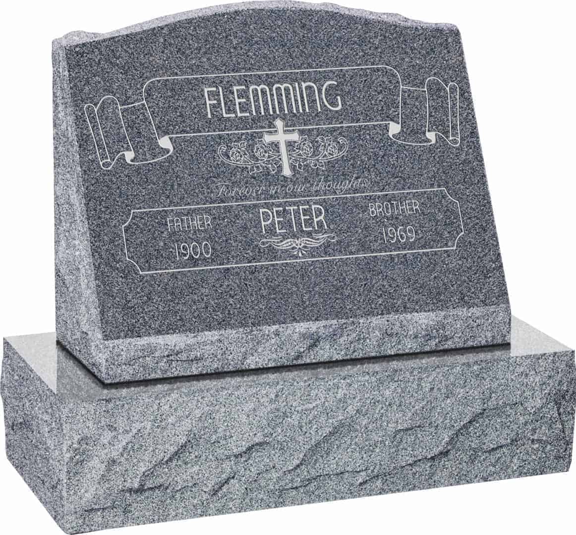 20inch_x_10inch_x_16inch_Serp_Top_Slant_Headstone_polished_front_and_back_with_26inch_Base_in_Imperial_Grey_with_design_AS-021 20 inch x 10 inch x 16 inch Serp Top Slant Headstone polished front and back with 26 inch Base in Imperial Grey with design AS-021