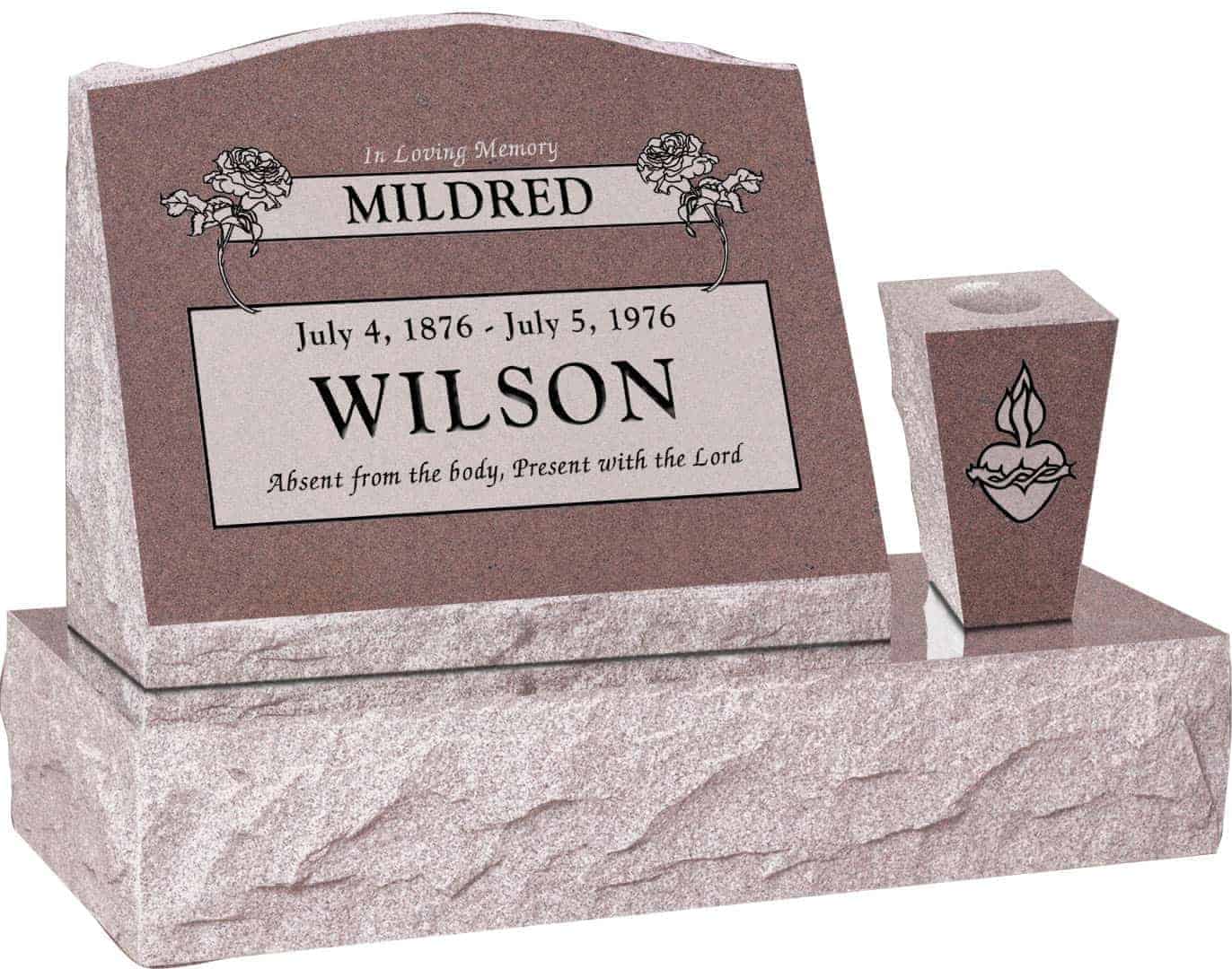 20inch_x_10inch_x_16inch_Serp_Top_Slant_Headstone_polished_front_and_back_with_30inch_Base_and_square_tapered_Vase_in_Desert_Pink_with_design_B-16,_Sanded_Panel 20 inch x 10 inch x 16 inch Serp Top Slant Headstone polished front and back with 30 inch Base and square tapered Vase in Desert Pink with design B-16 Sanded Panel