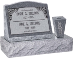 20 inch x 10 inch x 16 inch Serp Top Slant Headstone polished front and back with 30 inch Base and square tapered Vase in Imperial Grey with design SD-110 Sanded Panel