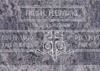 20inch_x_10inch_x_3inch_Flat_Granite_Headstone_in_Bahama_Blue_with_design_F-111