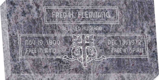 20 inch x 10 inch x 3 inch Flat Granite Headstone in Bahama Blue with design F-111