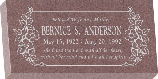 20 inch x 10 inch x 3 inch Flat Granite Headstone in Desert Pink with design C-101