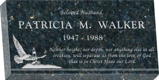 20 inch x 10 inch x 3 inch Flat Granite Headstone in Emerald Pearl with design S-1