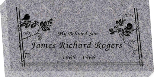 20 inch x 10 inch x 3 inch Flat Granite Headstone in Grey with design SD-602