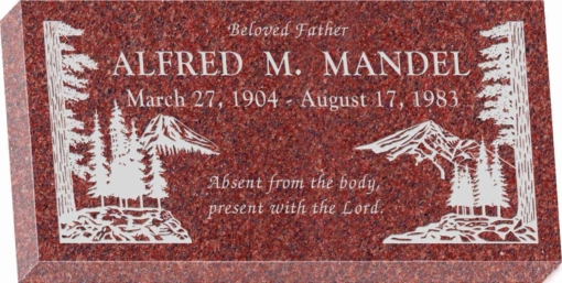 20 inch x 10 inch x 3 inch Flat Granite Headstone in Imperial Red with design S-4