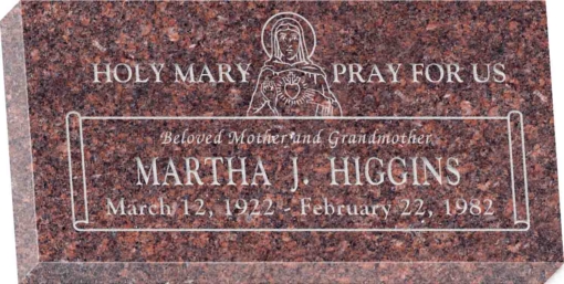 20 inch x 10 inch x 3 inch Flat Granite Headstone in Mahogany with design R-51