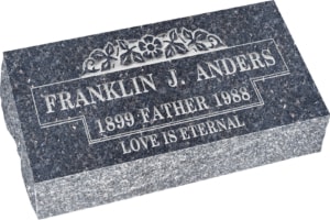 20 inch x 10 inch x 6 inch Pillow Top Headstone in Blue Pearl with design B-17