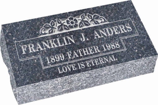 20 inch x 10 inch x 6 inch Pillow Top Headstone in Blue Pearl with design B-17