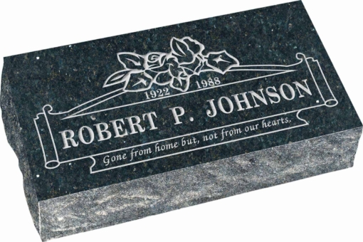 20 inch x 10 inch x 6 inch Pillow Top Headstone in Emerald Grey with design B-20