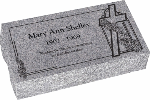 20 inch x 10 inch x 6 inch Pillow Top Headstone in Grey with design AS-012