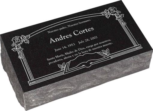 20 inch x 10 inch x 6 inch Pillow Top Headstone in Imperial Black with design AS-002