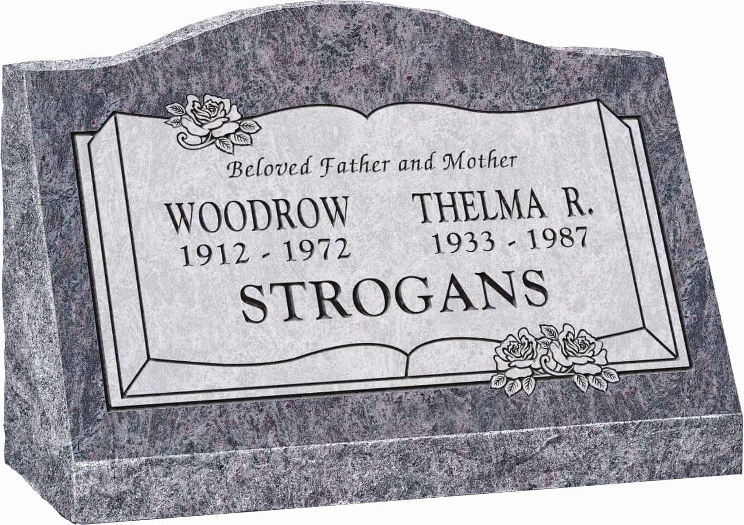 24inch_x_10inch_x_16inch_Serp_Top_Slant_Headstone_polished_front_and_back_in_Bahama_Blue_with_design_B-13_Sanded_Panel