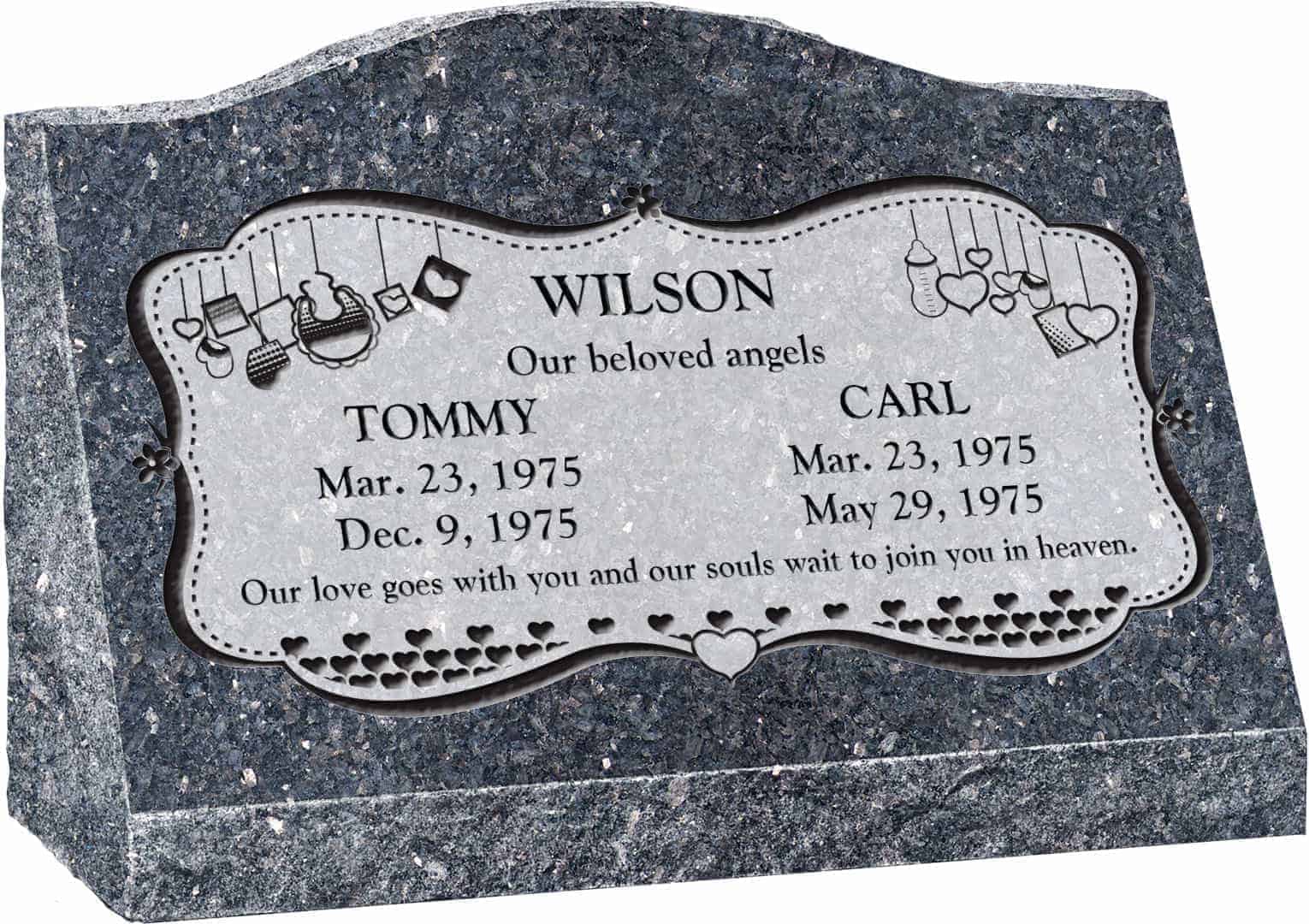 24inch_x_10inch_x_16inch_Serp_Top_Slant_Headstone_polished_front_and_back_in_Blue_Pearl_with_design_AS-008_Sanded_Panel