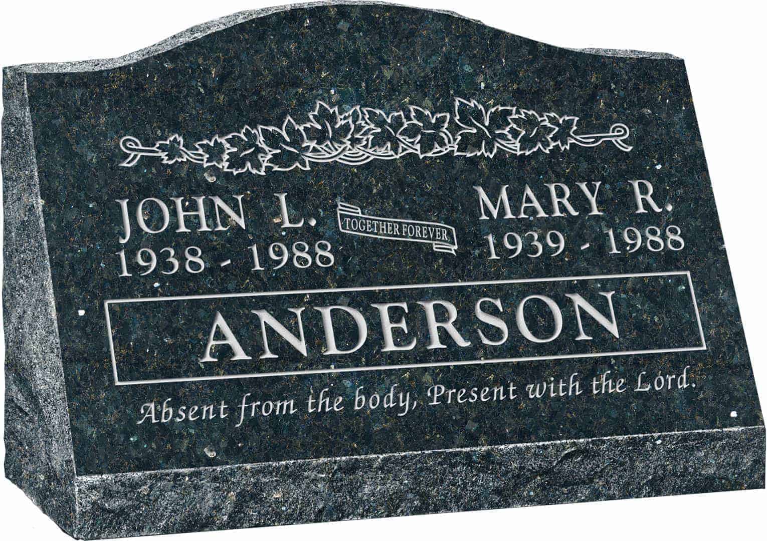 24inch_x_10inch_x_16inch_Serp_Top_Slant_Headstone_polished_front_and_back_in_Emerald_Pearl_with_design_B-2