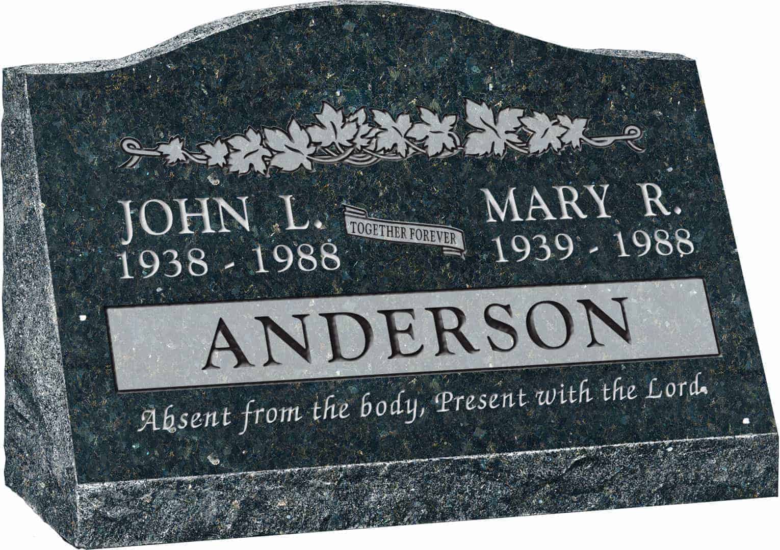 24inch_x_10inch_x_16inch_Serp_Top_Slant_Headstone_polished_front_and_back_in_Emerald_Pearl_with_design_B-2_Sanded_Panel