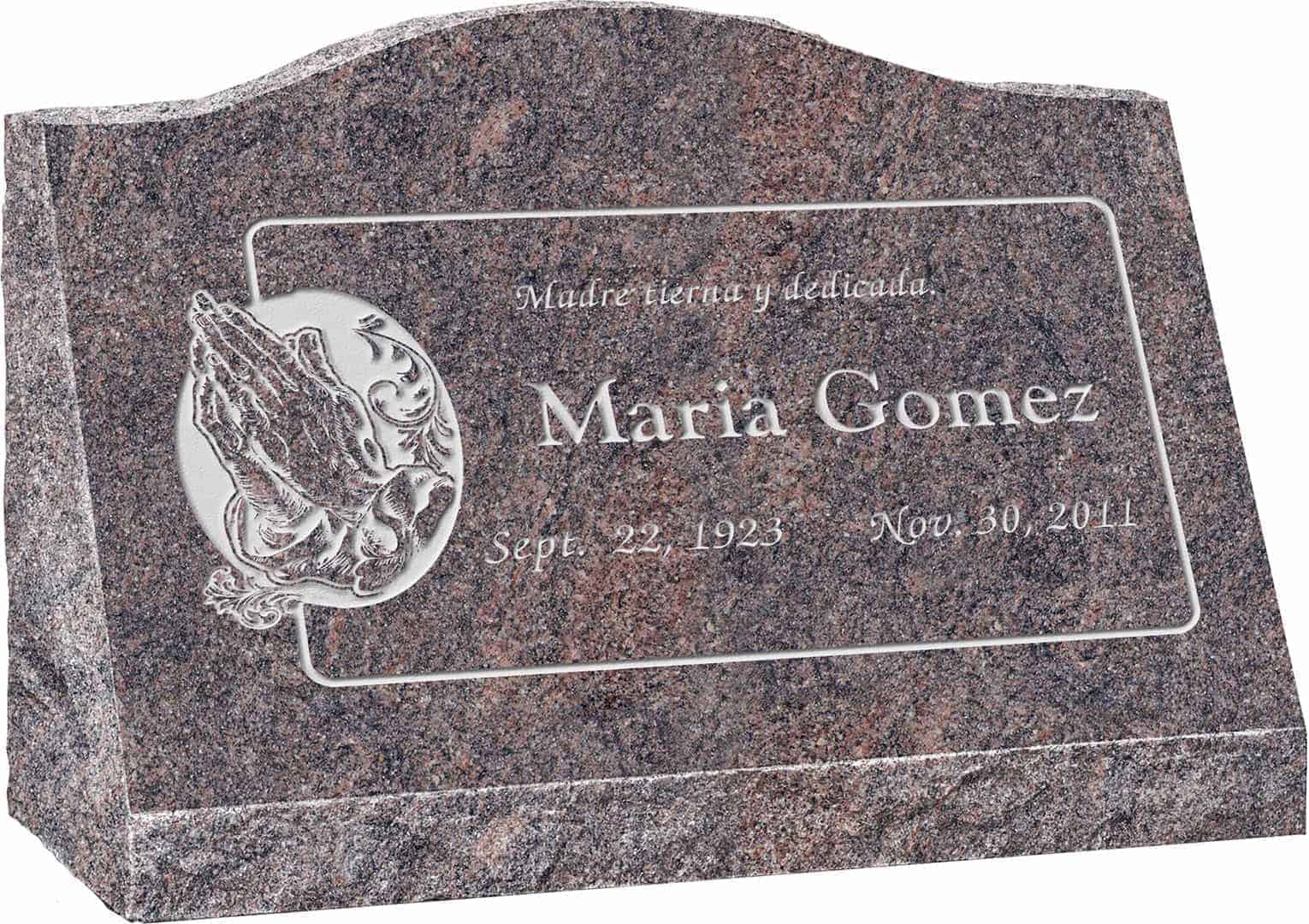 24inch_x_10inch_x_16inch_Serp_Top_Slant_Headstone_polished_front_and_back_in_Himalayan_with_design_AS-013