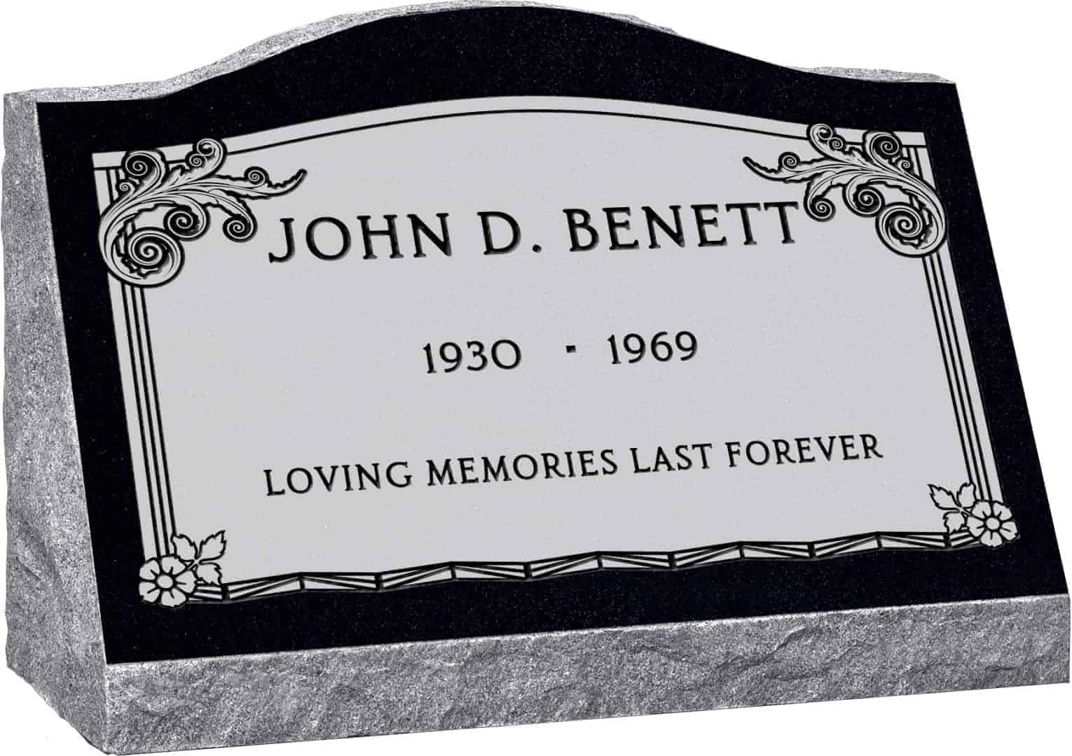 24inch_x_10inch_x_16inch_Serp_Top_Slant_Headstone_polished_front_and_back_in_Imperial_Black_with_design_AS-001_Sanded_Panel