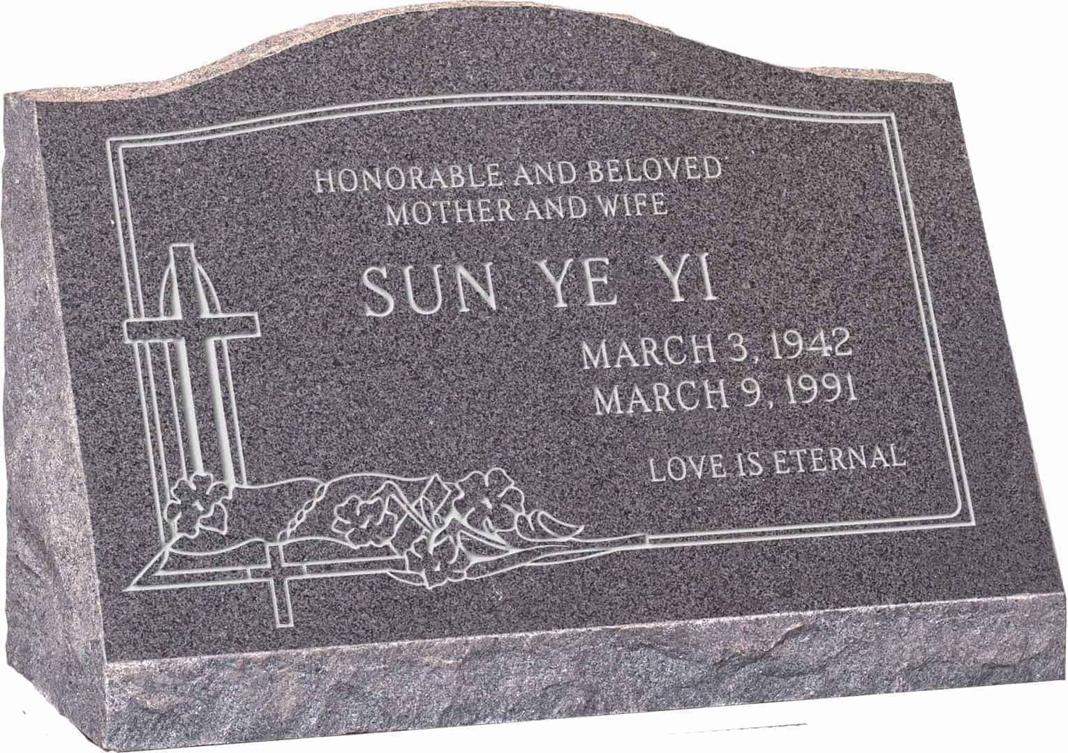 24inch_x_10inch_x_16inch_Serp_Top_Slant_Headstone_polished_front_and_back_in_Imperial_Grey_with_design_C-3