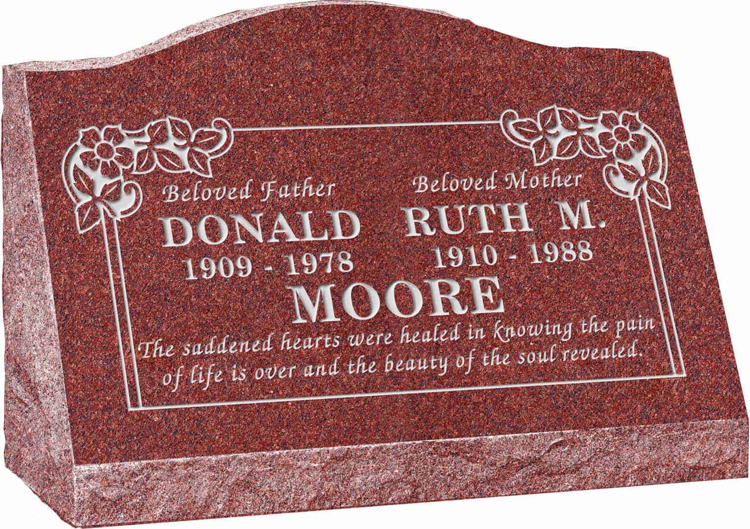 24inch_x_10inch_x_16inch_Serp_Top_Slant_Headstone_polished_front_and_back_in_Imperial_Red_with_design_B-21