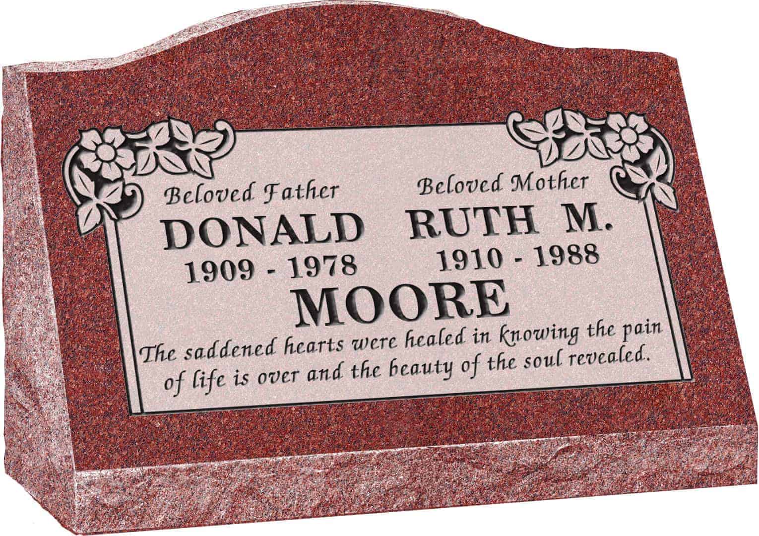 24inch_x_10inch_x_16inch_Serp_Top_Slant_Headstone_polished_front_and_back_in_Imperial_Red_with_design_B-21,_Sanded_Panel