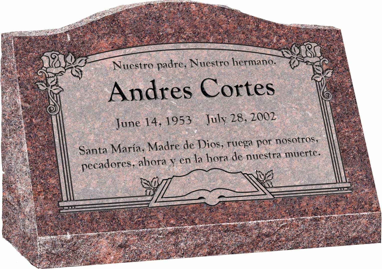 24inch_x_10inch_x_16inch_Serp_Top_Slant_Headstone_polished_front_and_back_in_Mahogany_with_design_AS-002,_Sanded_Panel