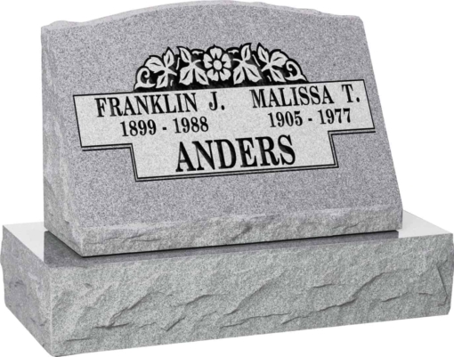 24inch x 10inch x 16inch Serp Top Slant Headstone polished front and back with 30inch Base in Grey with design B-17, Sanded Panel